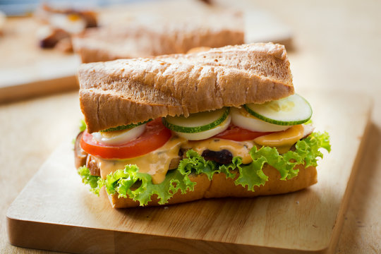 homemade grilled chicken sandwich with dressing  for meal