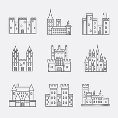 Castle line icons set. Vector illustration.
