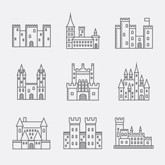 Obraz premium Castle line icons set. Vector illustration.
