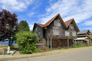 Fototapeta na wymiar Typical wooden house on Chiloe Island, Chile, South America