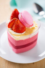 strawberry cake with macaroon and fresh strawberry