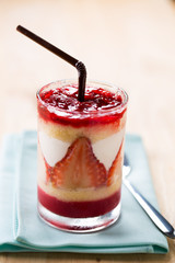 tasty strawberry cake stuff with juice and fresh strawberry