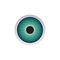Human blue eye isolated on whie background.