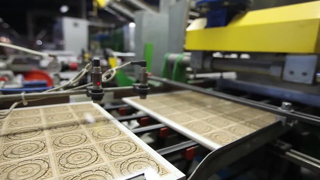 Factory production ceramic tiles and porcelain tile. Ceramic tile factory, making ceramic tile and porcelain tile, inside.