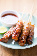 grilled pork skewer with spicy sauce