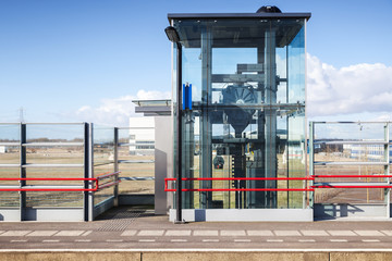 Outdoor elevator on the railway platform