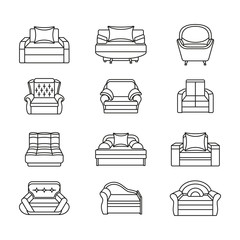 Line icon chair set. Collection of furniture for home interiors. Vector illustration in flat style.