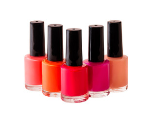 Group of nail polishes isolated on white background