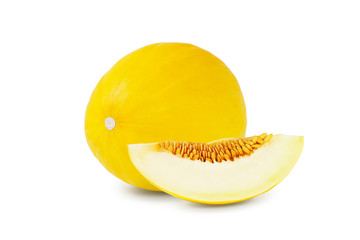 Fototapeta na wymiar One and a half ripe melon isolated on white background
