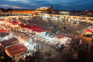 Long exposure of the famous Djamaa El Fna square in Marrakech