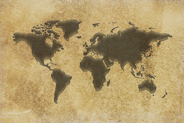 Silhouette of Map of the world on vintage paper 