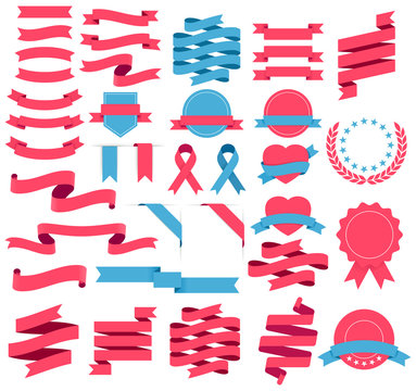 Ribbons and labels set. Vector illustration.