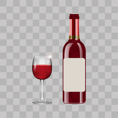 Bottle with red wine and glass.