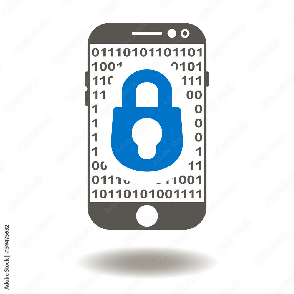 Poster smartphone lock numbers 0 1 vector icon. smart phone illustration. mobile digital binary cyber secur