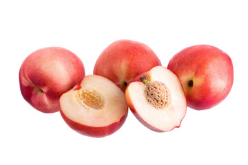 ripe fresh Nectarine fruit  with half and slice isolated on white background