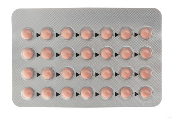 Oral contraception concept. Package of birth control pills on white background