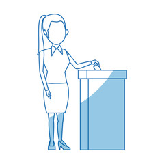cartoon woman vote at ballot box election vector illustration