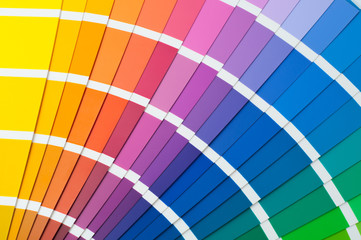 Colour card with samples of paint. Close-up of color fan palette