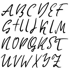 Hand drawn elegant calligraphy font. Modern brush lettering. Grunge style alphabet. Vector illustration.