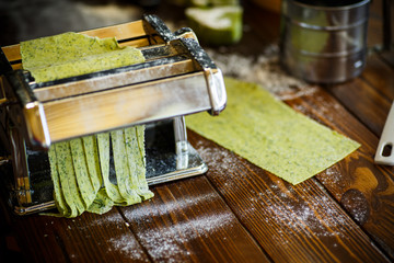 Obraz premium Homemade noodles green with greens