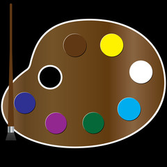 Fototapeta premium Vector illustration of an art palette with paints and brushes isolated on a white background.