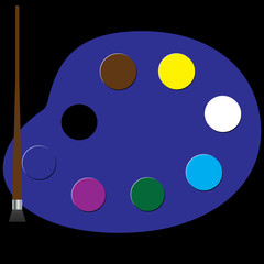 Fototapeta premium Vector illustration of an art palette with paints and brushes isolated on a white background.