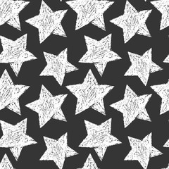 Seamless star pattern. Black and white print.