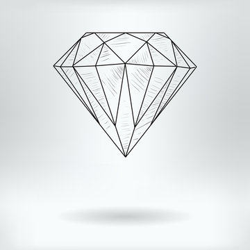 Cartoon Symbol of Faceted Diamond  - Jewel Concept -  Drawing Sketch Vector Illustration  
