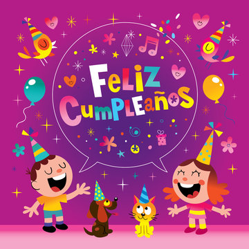 Feliz Cumpleanos - Happy Birthday in Spanish kids greeting card
