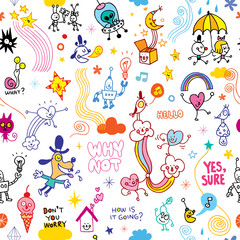 fun cartoon comic characters seamless pattern