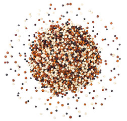 raw quinoa on white, top view