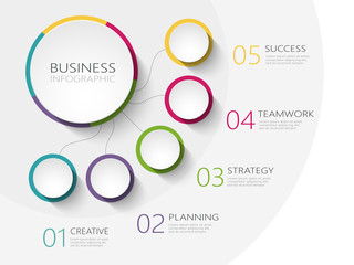 Modern abstract 3D infographic template with five steps for success. Business circle template with options for brochure, diagram, workflow, timeline, web design. Vector EPS 10