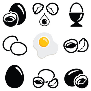 Egg icon collection - vector outline and silhouette illustration