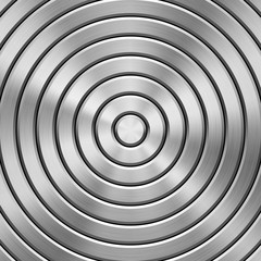 Fototapeta premium Metal technology background with circular polished, brushed texture, chrome, silver, steel, aluminum and circle bevels for design concepts, web, prints, wallpapers, interfaces. Vector illustration.