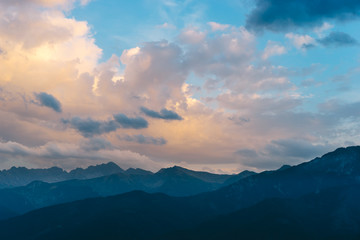 Naklejka na ściany i meble Beautiful sunset sky over Tatra Mountains. Tatra National Park, Poland