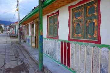 Fototapeta na wymiar Colourful houses in Salento, Colombia
