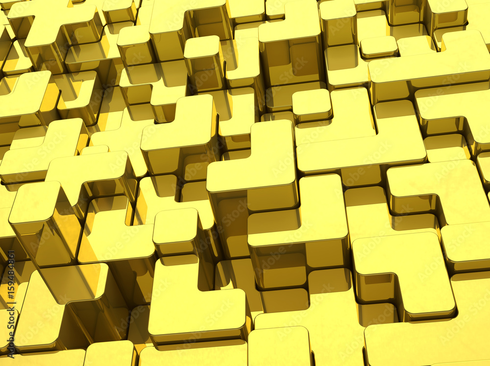 Poster abstract reflective gold rounded bars background. 3d rendering.