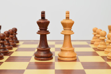 King at the center of the chessboard in a challenging attitude