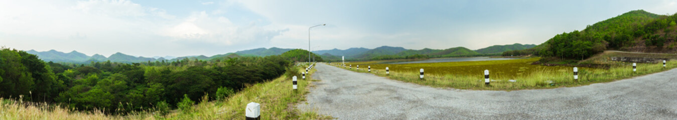 View Reservoir in Lamphun  water and natural mountain background.