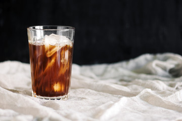 a glass of iced coffee, copy space