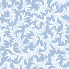 Frosty Glass - seamless pattern.
Hand drawn vector background with intricate frost motif in shades of blue and white.
