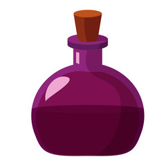 Flask of potion. Cartoon illustration of alchemist or magic beaker of potion.