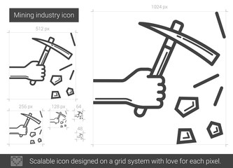 Mining industry vector line icon isolated on white background. Mining industry line icon for infographic, website or app. Scalable icon designed on a grid system.