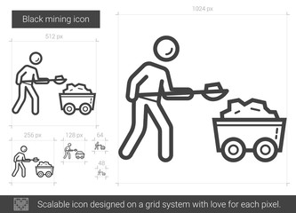 Black mining vector line icon isolated on white background. Black mining line icon for infographic, website or app. Scalable icon designed on a grid system.