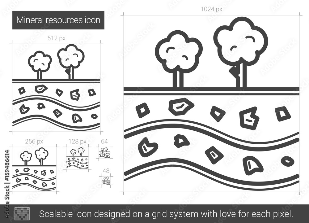 Poster mineral resources vector line icon isolated on white background. mineral resources line icon for inf