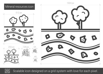 Mineral resources vector line icon isolated on white background. Mineral resources line icon for infographic, website or app. Scalable icon designed on a grid system.