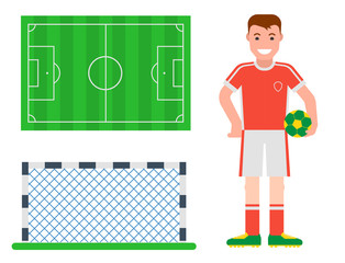 Football soccer icons player trophy competition game score win play flat design sport vector illustration