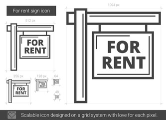 For rent sign vector line icon isolated on white background. For rent sign line icon for infographic, website or app. Scalable icon designed on a grid system.