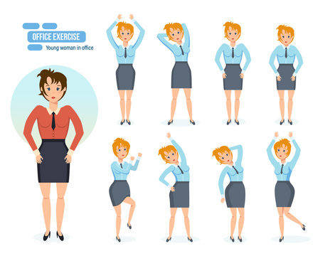 Girl in office, in various poses and situations.