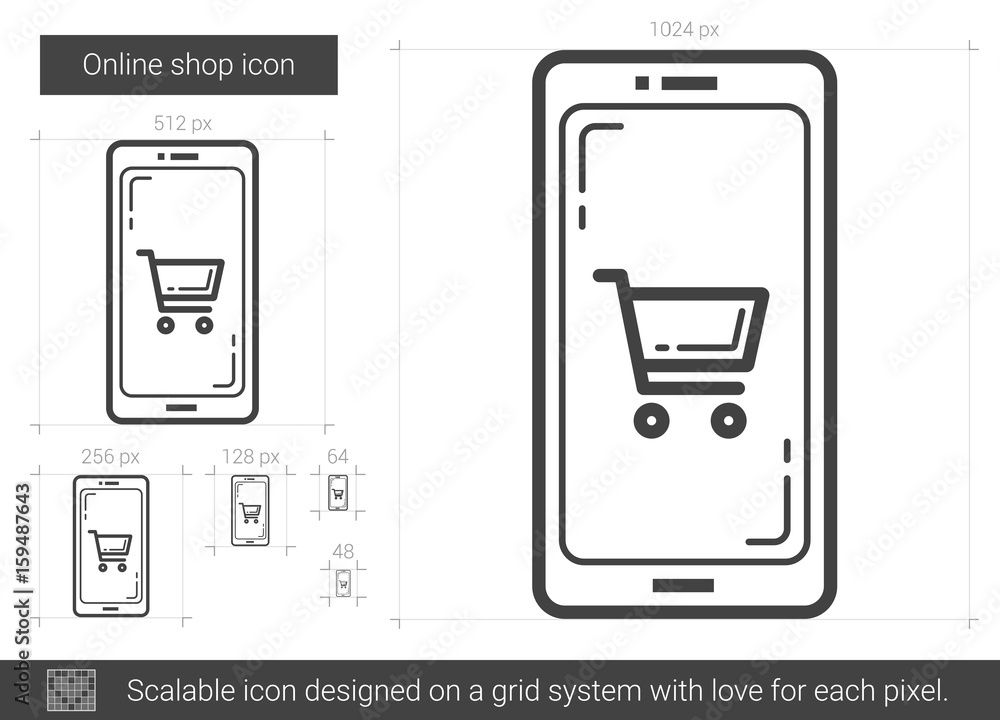 Poster online shop vector line icon isolated on white background. online shop line icon for infographic, we